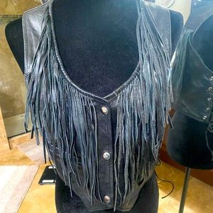 Manzoor Black Leather Vest with Fringe